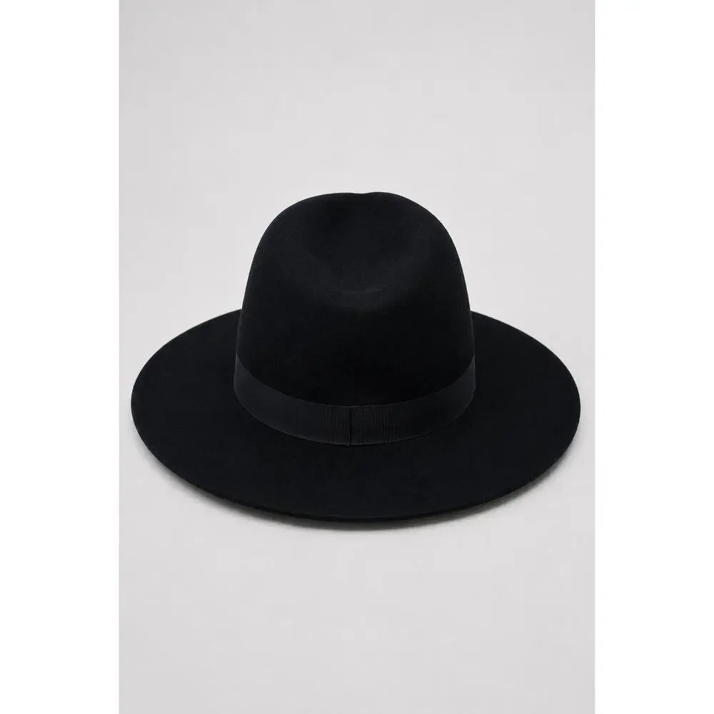 Banana Republic Black Wool Felt Fedora Hat Wide Brim S/M Classic Chic